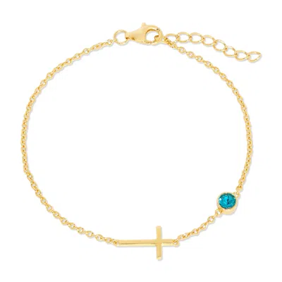 Evesaddiction Custom Bezel Set Cross Birthstone Bracelet - Gold / 1