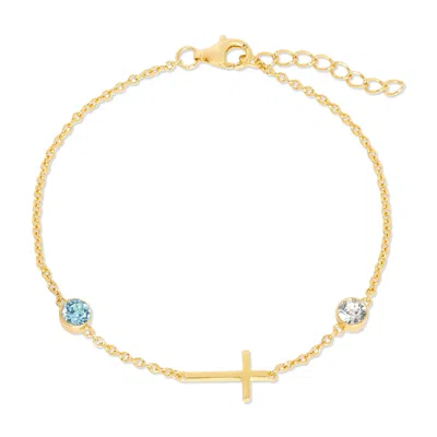 Evesaddiction Custom Bezel Set Cross Birthstone Bracelet - Gold / 2