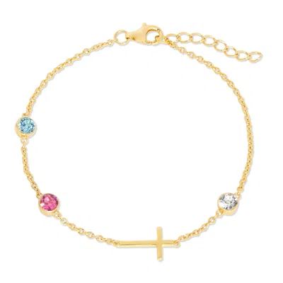 Evesaddiction Custom Bezel Set Cross Birthstone Bracelet - Gold / 3