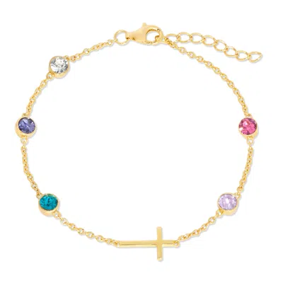 Evesaddiction Custom Bezel Set Cross Birthstone Bracelet - Gold / 5