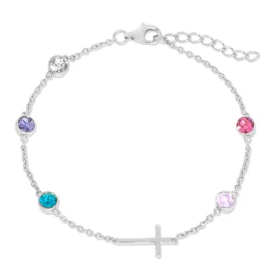 Evesaddiction Custom Bezel Set Cross Birthstone Bracelet - Silver / 5 In Metallic