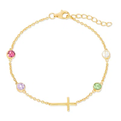 Evesaddiction Custom Bezel Set Cross Birthstone Bracelet In Gold