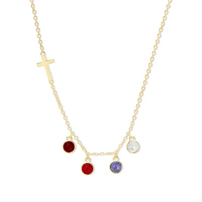 Evesaddiction Custom Bezel Set Cross Birthstone Necklace - Gold / 4