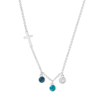 Evesaddiction Custom Bezel Set Cross Birthstone Necklace - Silver / 3