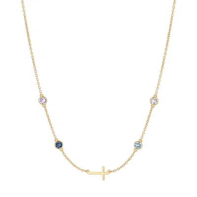 Evesaddiction Custom Bezel Set Cross Station Birthstone Necklace
