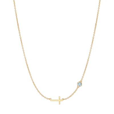 Evesaddiction Custom Bezel Set Cross Station Birthstone Necklace - Gold / 1