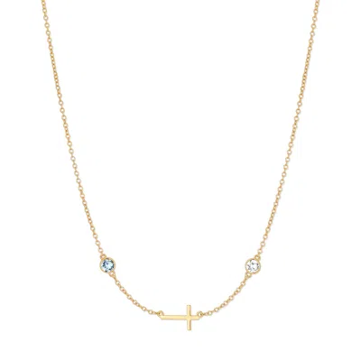 Evesaddiction Custom Bezel Set Cross Station Birthstone Necklace - Gold / 2