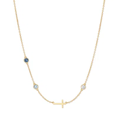 Evesaddiction Custom Bezel Set Cross Station Birthstone Necklace - Gold / 3