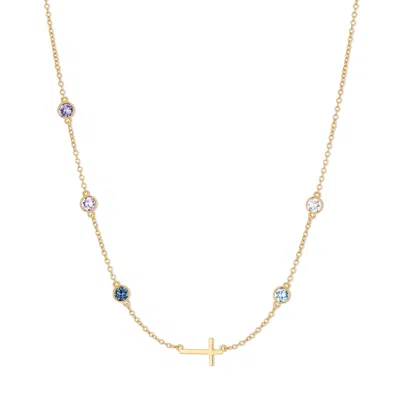 Evesaddiction Custom Bezel Set Cross Station Birthstone Necklace - Gold / 5