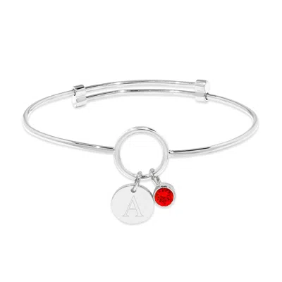 Evesaddiction Custom Birthstone And Initial Charm Bangle Bracelet In Silver