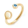 Evesaddiction Custom Birthstone And Initial Cuff Ring - Gold / 7 In Gold