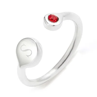Evesaddiction Custom Birthstone And Initial Cuff Ring - Silver / 6 In Metallic