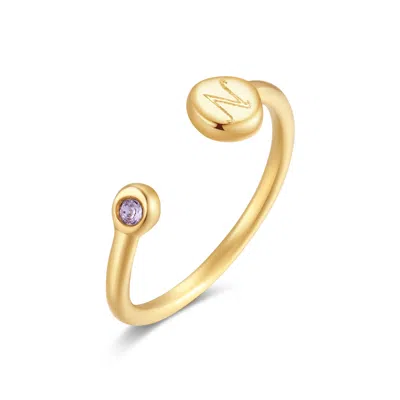 Evesaddiction Custom Birthstone And Initial Cuff Ring - Gold / 8