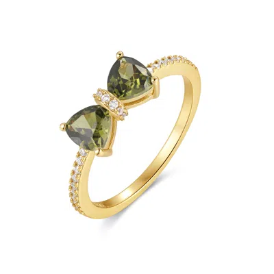 Evesaddiction Custom Birthstone Bow Ring - Gold / 6 / August In Green