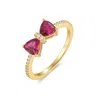 Evesaddiction Custom Birthstone Bow Ring - Gold / 6 / July In Pink