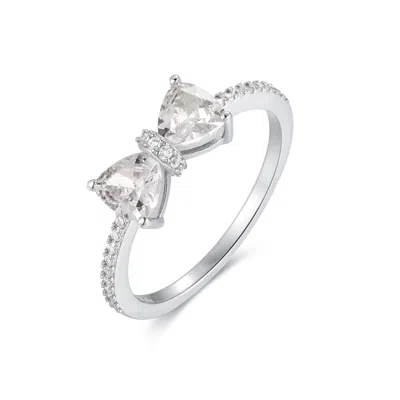 Evesaddiction Custom Birthstone Bow Ring - Silver / 6 / April In Metallic