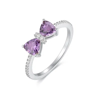 Evesaddiction Custom Birthstone Bow Ring - Silver / 6 / February In Metallic