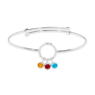 Evesaddiction Custom Birthstone Charm Bangle Bracelet - Silver / 3 In Metallic