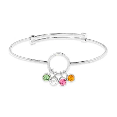 Evesaddiction Custom Birthstone Charm Bangle Bracelet - Silver / 4 In Metallic