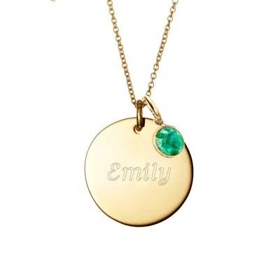 Evesaddiction Custom Birthstone Charm Engravable Round Tag Pendant - Gold / February