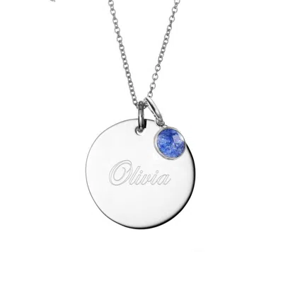 Evesaddiction Custom Birthstone Charm Engravable Round Tag Pendant - Silver / April