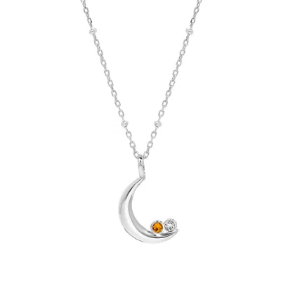 Evesaddiction Custom Birthstone Crescent Moon Pendant - Silver / 2
