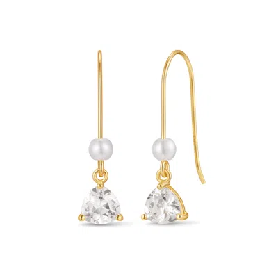 Evesaddiction Custom Birthstone Drop Pearl Earrings - Gold / April