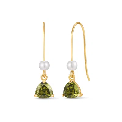 Evesaddiction Custom Birthstone Drop Pearl Earrings - Gold / August