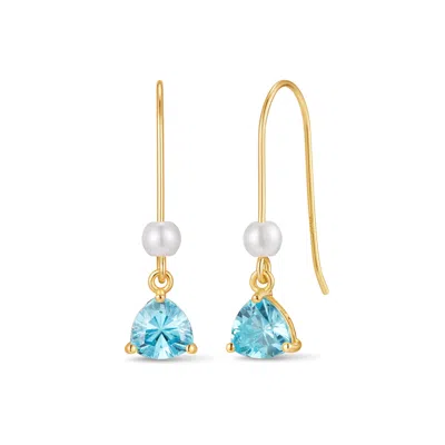 Evesaddiction Custom Birthstone Drop Pearl Earrings - Gold / December