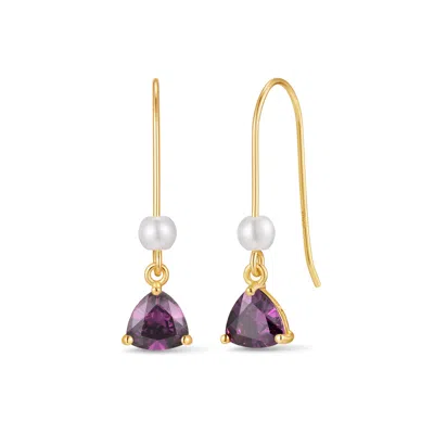 Evesaddiction Custom Birthstone Drop Pearl Earrings - Gold / February