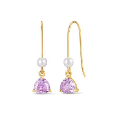 Evesaddiction Custom Birthstone Drop Pearl Earrings - Gold / June