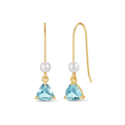 Evesaddiction Custom Birthstone Drop Pearl Earrings - Gold / March