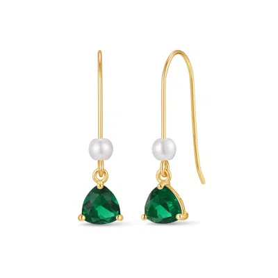 Evesaddiction Custom Birthstone Drop Pearl Earrings - Gold / May