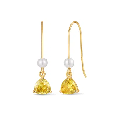 Evesaddiction Custom Birthstone Drop Pearl Earrings - Gold / November