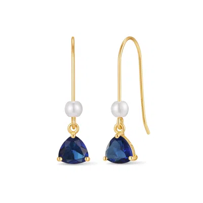 Evesaddiction Custom Birthstone Drop Pearl Earrings - Gold / September In Blue