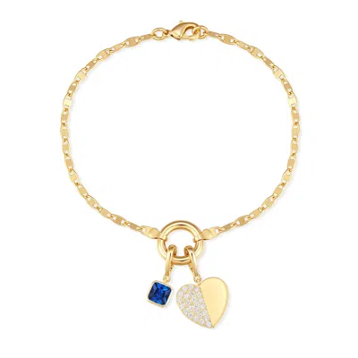 Evesaddiction Custom Birthstone Heart Charm Mirror Bracelet - Gold / September