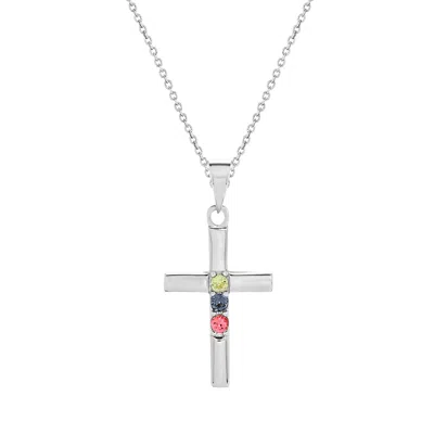 Evesaddiction Custom Cross Birthstone Pendant - Silver / 3 In Metallic