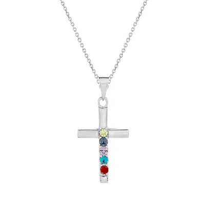 Evesaddiction Custom Cross Birthstone Pendant - Silver / 5 In Metallic