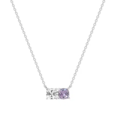 Evesaddiction Custom Cushion Cut Birthstone Necklace - Silver In Metallic