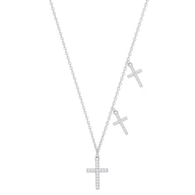 Evesaddiction Custom Cz Cross Station Necklace - Silver / 2 In Metallic