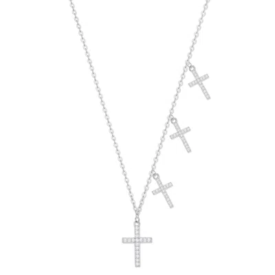 Evesaddiction Custom Cz Cross Station Necklace - Silver / 3 In Metallic
