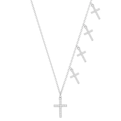 Evesaddiction Custom Cz Cross Station Necklace - Silver / 4 In Metallic