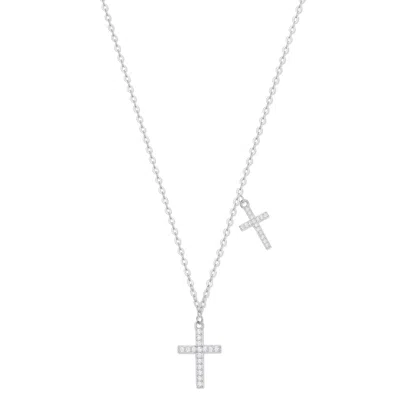 Evesaddiction Custom Cz Cross Station Necklace In Metallic