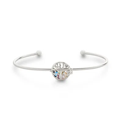 Evesaddiction Custom Family Tree Round Birthstone Cuff Bracelet - Silver In Metallic