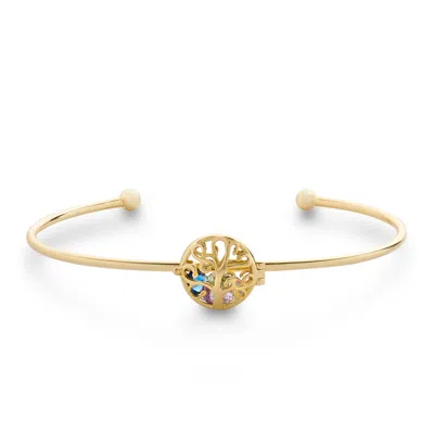 Evesaddiction Custom Family Tree Round Birthstone Cuff Bracelet In Gold