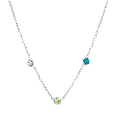 Evesaddiction Custom Floating Bezel Set Birthstone Necklace - Silver / 3