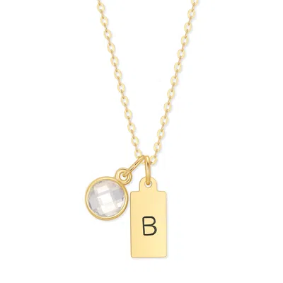 Evesaddiction Custom Hand Stamped Mini Initial Birthstone Necklace - April [crystal] / Rectangle