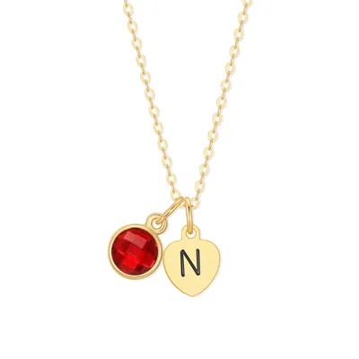 Evesaddiction Custom Hand Stamped Mini Initial Birthstone Necklace - July [ruby] / Heart