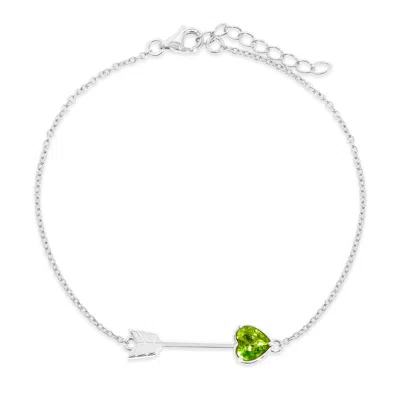 Evesaddiction Custom Heart Birthstone Arrow Bracelet - Silver