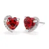 Evesaddiction Custom Heart Birthstone Cz Half Halo Earrings In Red